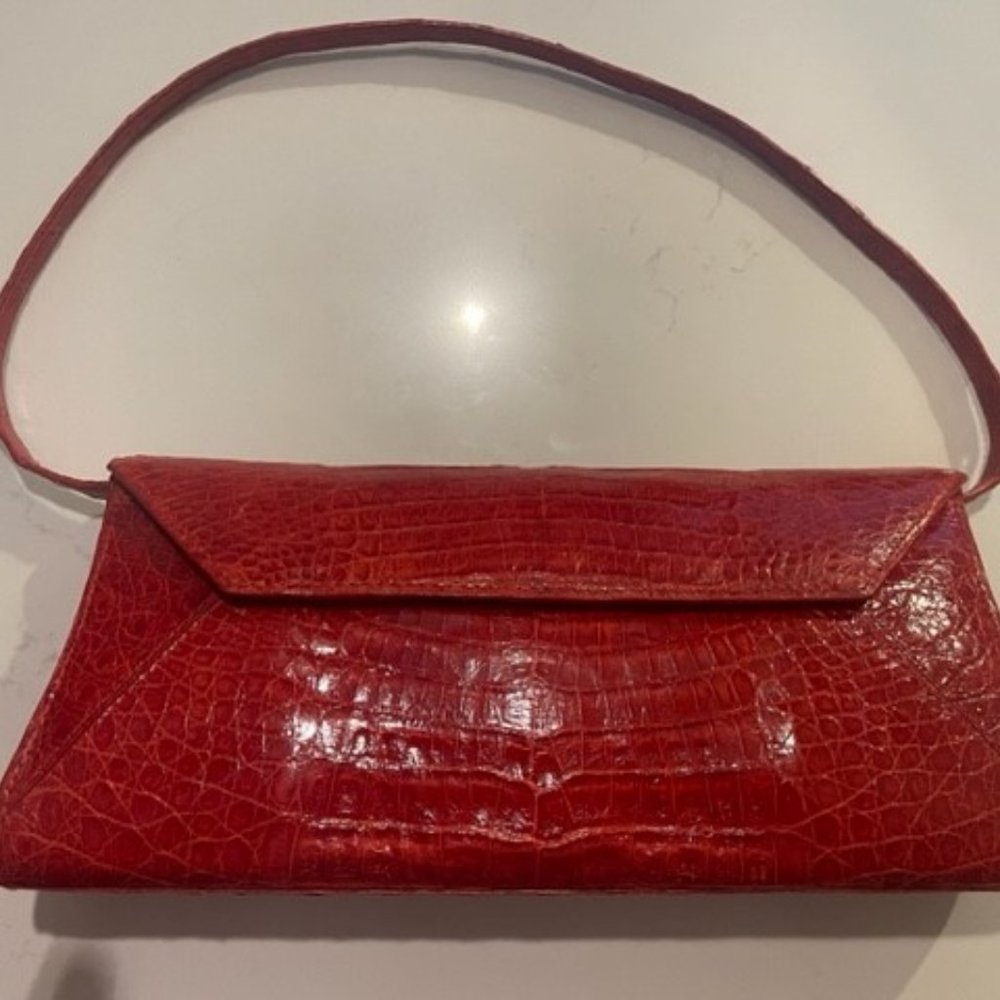 NANCY GONZALEZ COLUMBIA CROCODILE SKIN CONVERTS TO PURSE/CLUTCH, RED